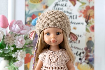 13吋Paola Reina娃娃小羊帽，Meadowdoll Dumpling，動物帽，針織帽