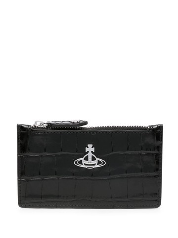 Vivienne Westwood - Orb-plaque crocodile-embossed cardholder - unisex - Calf Leather - One Size - Black
