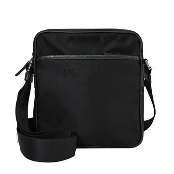 PRADA 2VH143 品牌LOGO輕量尼龍雙面款斜背方包.黑