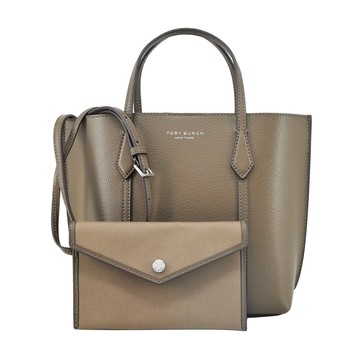 TORY BURCH PERRY 皮革手提斜背兩用包/附手拿包(橡木灰)