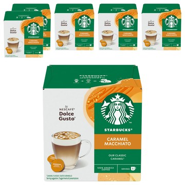 STARBUCKS 星巴克 NESCAFE 雀巢咖啡 Dolce Gusto 多趣酷思 焦糖瑪奇朵咖啡膠囊 咖啡膠囊5.5g 6顆 + 牛奶膠囊15.8g 6顆  6盒  21.3g  12顆