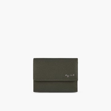 agnes b. Voyage 經典防刮皮革三折短夾(墨綠)