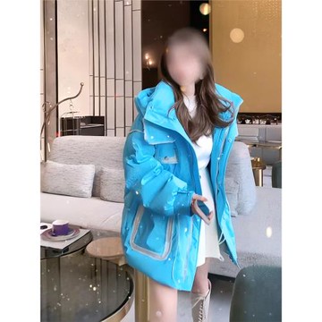 亮面免洗加厚中長款羽絨棉服女2025年冬季新款韓版寬松藍色女外套