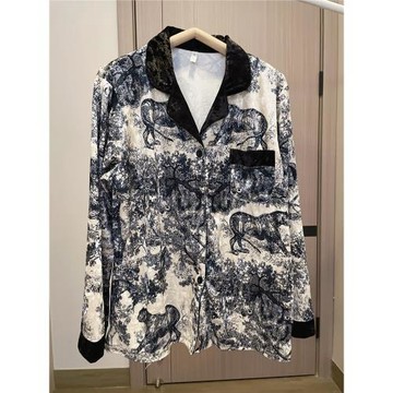 金絲絨情侶睡衣2023新款秋冬網紅風水墨畫長袖家居服男女士套裝