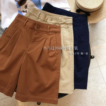 版型挺括~簡單舒適！高腰顯瘦水洗棉闊腿褲休閑五分褲短褲女夏季