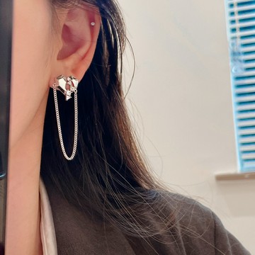 小寶s925純銀獨特設計鋯石愛心碎裂的心鏈條不對稱耳環女耳釘輕奢