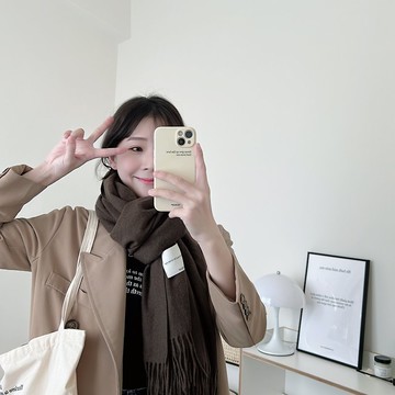 JIN CHA GOD【素面流蘇圍巾深咖啡】