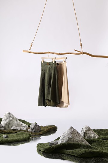 不對稱開衩裙 - 沙