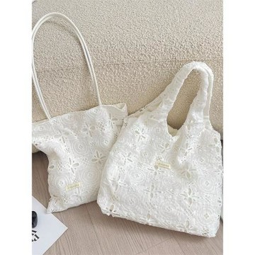 5751 刺繡蕾絲夏日溫柔仙女單肩包田園風大容量通勤托特包背心包