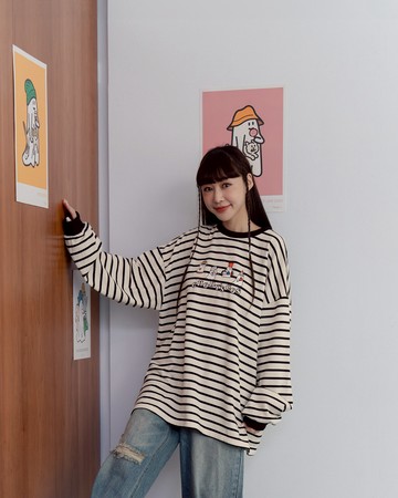 P/D幽靈 幽靈印圖條紋長袖上衣