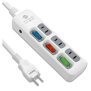 WeiTien 威電 3開3插延長線 2P 21尺 過載斷電 阻燃防火PC料 獨立開關設計 雙層被覆電源線  17.7cm  白色  1條