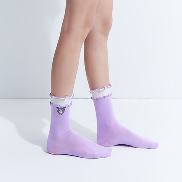 CACO-MIT 酷洛米撞色捲邊中長襪‧親子款-女【J2SA068】