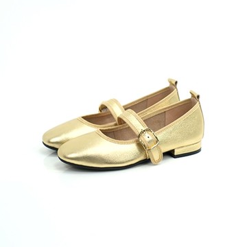 viina全真皮復古金屬感瑪莉珍鞋–金