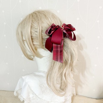 格紋立體蝴蝶結香蕉夾 紅色 髮圈 馬尾夾 髮夾 相交夾 邊夾 髮叉