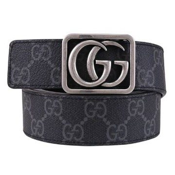 GUCCI Interlocking G 霧面LOGO經典印花雙面皮帶(黑灰)