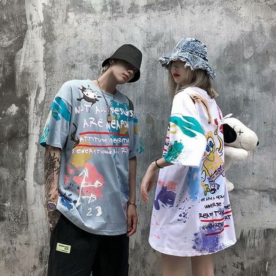 Tシャツメンズレディースタイダイ柄半袖夏トップスゆるい韓国ファッション原宿系ヒップホップダンスカジュアルストリート風個性的 通販 Lineポイント最大get Lineショッピング