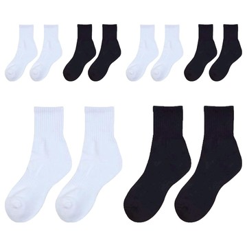 IZILEG 女用雙層底素色運動中筒襪 6雙組  白色 + 黑色  1組  220-250mm
