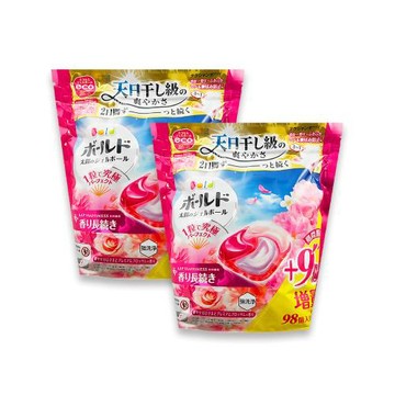 (2袋196顆超值組)日本P&G-4D酵素強洗淨去污消臭洗衣凝膠球98顆/袋-牡丹花香(粉紅)(室內晾曬洗衣球補充包,持香柔順抗褶皺,不挑機型槽防霉)
