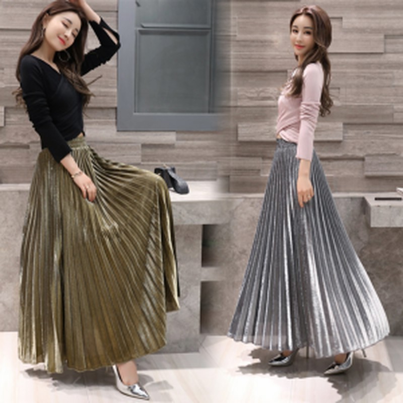 メタリック プリーツスカート レディース スカート ロングスカート ロング丈 グレー イエロー 黒 ブルー レッド 全5色 秋 冬 新作 P65 通販 Lineポイント最大1 0 Get Lineショッピング