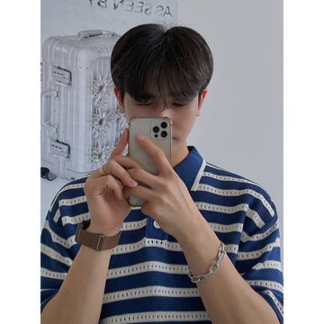 MRCYC條紋短袖POLO衫男士韓系潮流夏季薄款寬松翻領t恤針織保羅衫