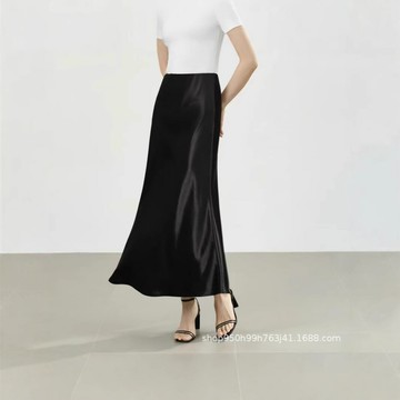 法式絲滑垂感緞面半身裙女2025夏新款高腰顯瘦包臀亮面魚尾長裙子鑫弘-素時衣櫥