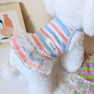 💯臺灣出貨💯免運💯ins狗狗貓咪衣服夏季薄款清爽寵物幼犬泰迪比熊吊帶條紋T恤連衣裙 BPDP