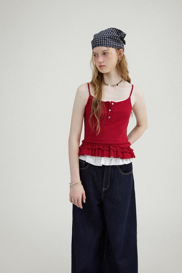 一點小心思 木耳邊高彈力緊身背心 白/灰/紅/藍