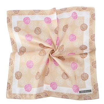 YSL彩繪玫瑰花純綿帕巾-粉杏色