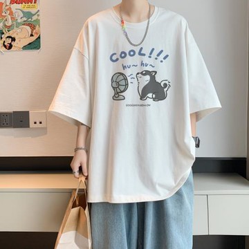 夏季冰絲涼感短袖T恤男生港風ins半袖寬松體恤純棉薄款打底衫潮牌