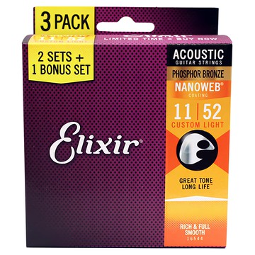 Elixir 木吉他 NANOWEB 塗層磷青銅弦 Custom Light 3入組  1個  磷青銅  16544