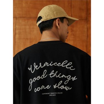 VMCL日系復古做舊字體竹節棉310克重磅短袖T恤男女24SS vermicell