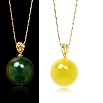 【正佳珠寶】琥珀藍珀 天然超淨水湛藍藍珀 12mm 藍珀吊墜 18K金