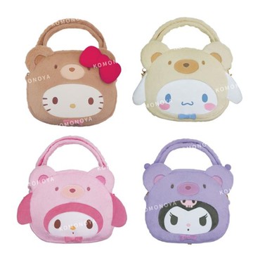 小禮堂 Sanrio 三麗鷗 斜背手提兩用扇子包 (熊熊裝) Kitty 美樂蒂 酷洛米 大耳狗