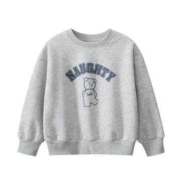 27KIDS - 加絨棉混紡長袖上衣/大學T-NAUGHTY熊-灰色