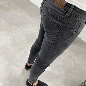 一條時尚百搭的灰色修身小腳牛仔長褲男士潮牌夏秋青年彈力中低腰