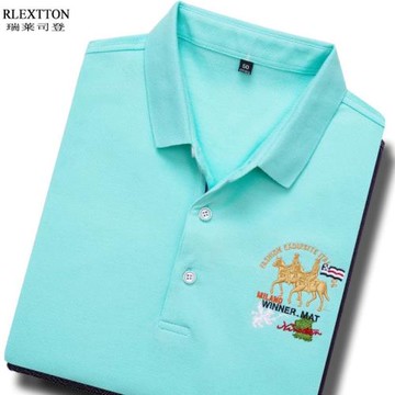 高檔短袖翻領T恤品牌男裝POLO衫有帶領上衣服全棉純棉綠色夏半袖