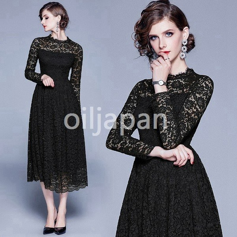 黒レースワンピース ロング お呼ばれドレス ロング丈 代30代40代 長袖 パーティードレス 黒 レース ロングドレスワンピース結婚式 通販 Lineポイント最大get Lineショッピング
