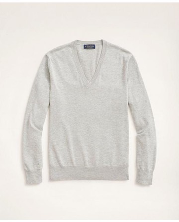 Brooks Brothers Men's Supima Cotton V-Neck Sweater | Grey Heather | Size 2XL
