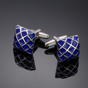 台灣現貨 優質銅材質 藍色網格 琺琅袖扣法式襯衫袖口扣 贈送袖扣盒