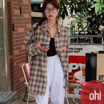 【ohi】韓版小眾格子襯衫 長袖襯衫外套 長袖襯衫 學院風襯衫女 女生襯衫 襯衣 襯衫 上衣 女裝 GSNA61