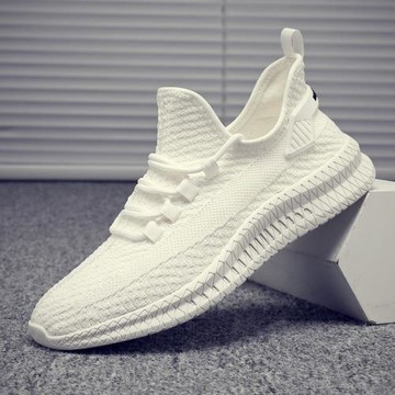 男鞋冬季透氣2026新款潮流飛織網面男士運動鞋白色休閑軟底椰子鞋