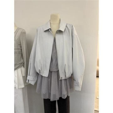 藍色翻領拉鏈夾克短款女2026早春新款超火休閑白上衣風衣外套R616