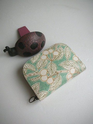 手繪翠玉櫻桃防水布-短夾/皮夾/零錢包/禮物