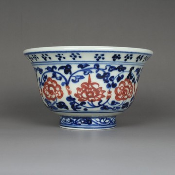 明永樂青花釉里紅手繪纏枝蓮壓手杯茶杯 古玩古董陶瓷器仿古收藏