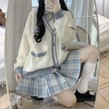 【日系學院風】女裝 襯衫 開衫 毛衣 套裝 軟妹 學生 校服 秋冬 新款 上衣 兩件式