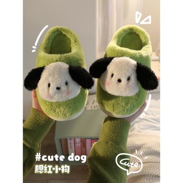 留白帕恰狗毛絨棉拖鞋2025年新款可外穿拖鞋家居保暖包頭防滑棉鞋