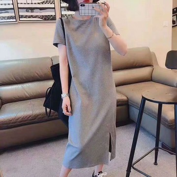 大尺碼洋裝 短袖長洋裝 連衣裙 長裙 短袖洋裝 休閑連衣裙新款顯瘦大碼女裝夏短袖t恤中長款裙子女學生韓版寬松