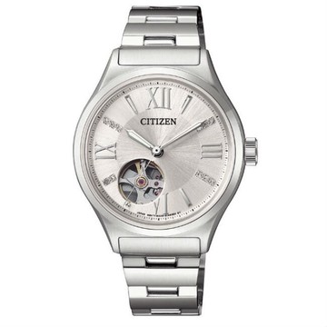 CITIZEN 星辰錶 PC1001-53A 開芯時尚機械錶 /銀 34mm