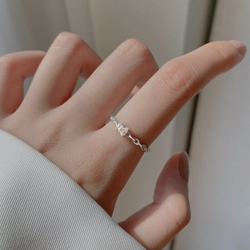 925純銀鏈條戒指夏季2021新款潮仿鉆石關節戒活口可調節指環手飾