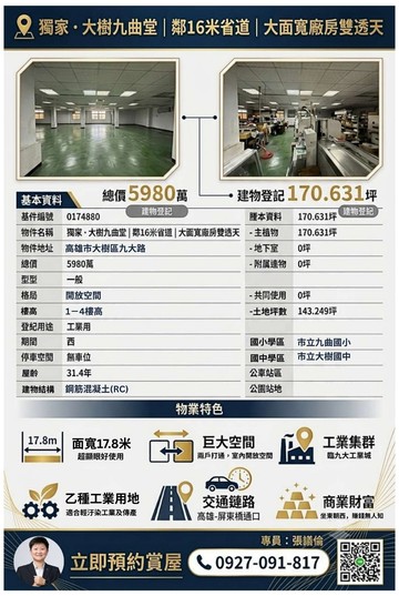 獨家－大樹九曲堂｜鄰16米省道｜大面寬廠房雙透天｜高雄市大樹區九大路